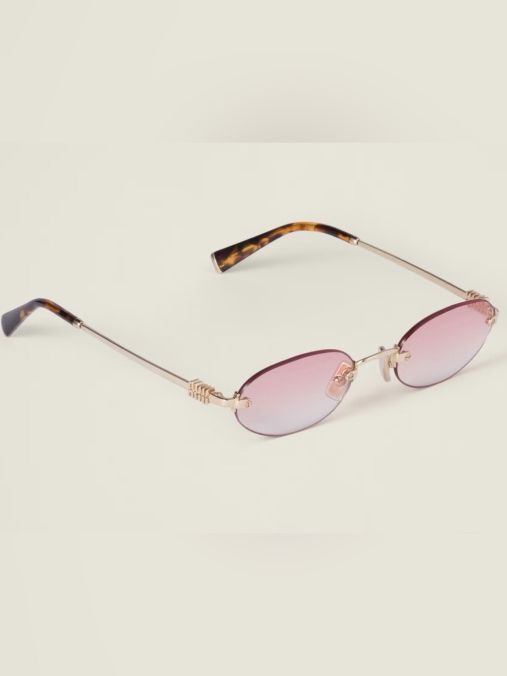 Miu Miu - Brand New Gold Frame Pink Gradient Rimless Sunglasses
